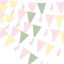 Pasimy 5 Pcs Silly Goose Birthday Party Decorations Pink Green Yellow Gingham Print Pennant Banners Funny Geese Triangle Bunting Banners for Farm Animal Baby Shower First Birthday Party Decoration
