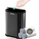 1.8 Gallons Small Stainless Steel Trash Can with Press Type Lid, Slim Bathroom Garbage Bin, Removable Liner Bucket, Narrow Wastebasket with Pop-Up Lid for Bedroom,Toilet (Titanium Black)