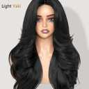 WIGER Wavy Layered Wig Pre Cut Middle Part Curly Wig with Curtain Bangs Light Yaki Glueless Synthetic Wigs for Women Heat Resistant Fiber Daily Party Cosplay Costume, Black