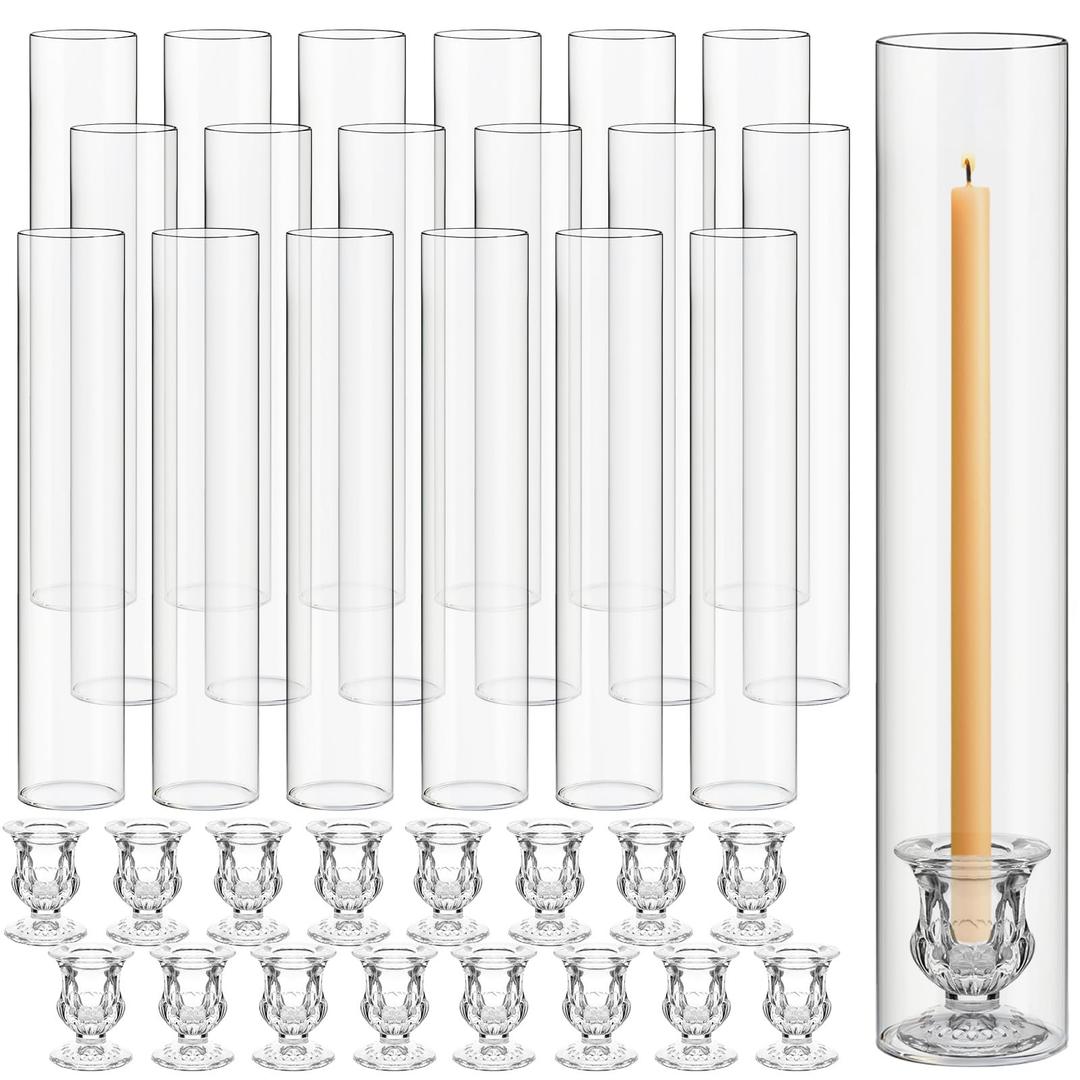 Teenyyou 36 Set Clear Hurricane Glass Candle Holders Candlestick Bulk 11.8"