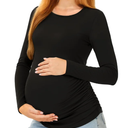 Maternity Shirts Long Sleeve Pregnancy Top for Women with Crew Neck Casual Tee Shirts, S, Black