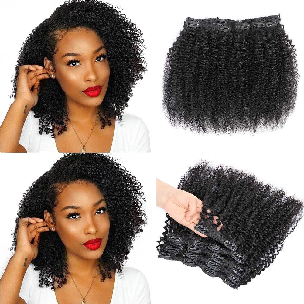 Urbeauty Kinky Curly Clip In Hair Extensions - 18 Inch, Human Hair, Clip Ins for Black Women, Short Curly African American Remy