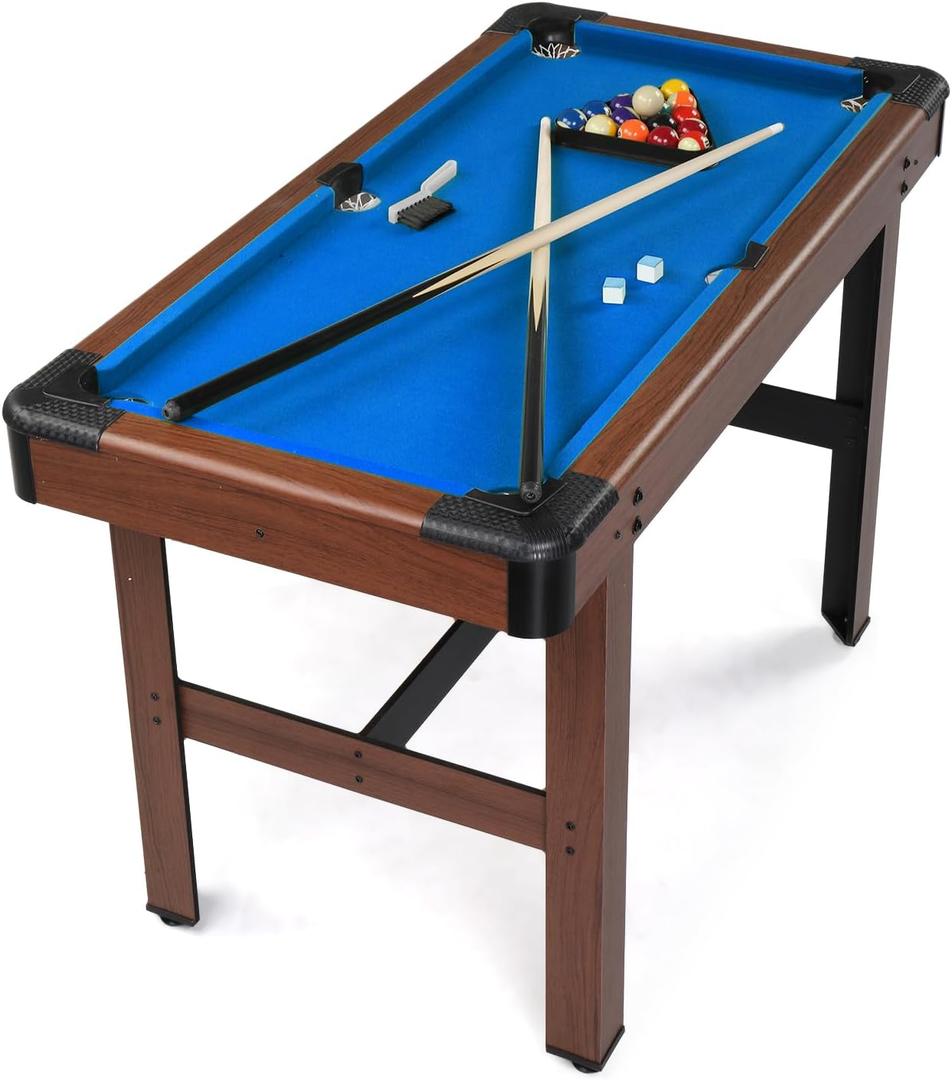 PEXMOR 48" Pool Table, Billiard Game Table for Kids and Adults, Mini Pool Table Set Indoor & Outdoor for Game Room Family with Balls, Cues, Chalk, Brush and Triangle (Blue)