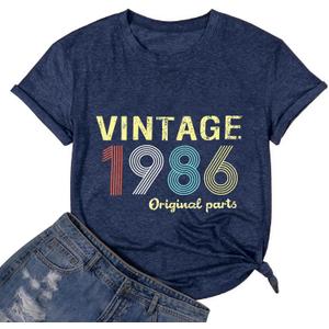 FYAPHION Vintage 1986 T Shirts for Women 40th Birthday Gifts Born in 1986 Tshirt Retro Casual Short Sleeve Tee Tops (Pink, XL)