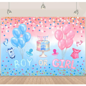 2 x Boy or Girl Baby Shower Backdrops Blue Pink Watercolor Clouds Baby Gender Reveal Backdrop Gold Stars Glitter Balloons Newborn Gender Reveal Party Photo Background 5.9x3.6Ft