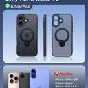 FNTCASE for iPhone 16 Case: [360 Spin Magnetic Stand] [Compatible with Magsafe] [Screen Protector] Translucent Matte Military Grade Shockproof Full Camera Protective Phone Cover - Black