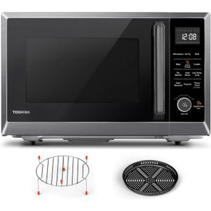 TOSHIBA Combo 8-in-1 Countertop Microwave Oven, with Convection, Broil, Odor Removal Mode, 12.4" Position Memory Turntable, Child-Lock, Black Stainless Steel, ML2-EC10SA(BS) A, Air Fryer-1.0 Cu.Ft