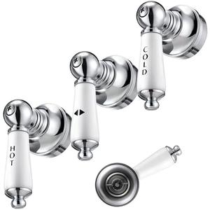 Enhon 3 Pcs Porcelain Handle Set, Compatible with Price Pfister Shower Valve, Hot Cold and Diverter Handle, Fits 12 Point Broach Stem, Chrome Finish White Porcelain(Lever)