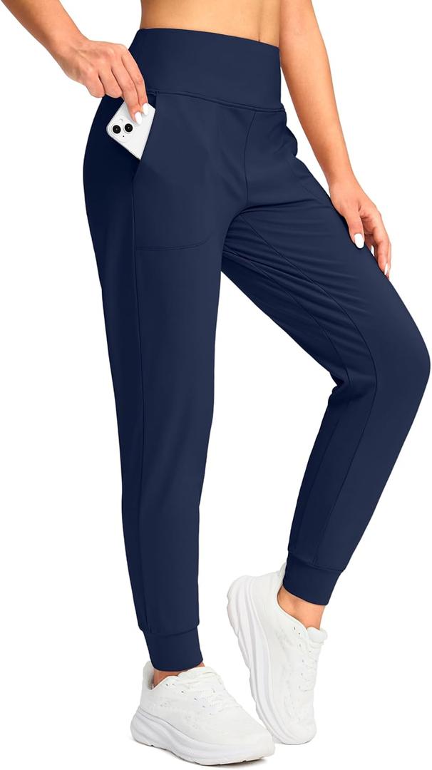 Soothfeel Women's Fleece Lined Joggers Pants High Waisted Water Resistant Thermal Sweatpants Winter Hiking Pants with Pockets (Navy)