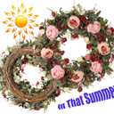 Spring & Summer Wreath, 24in Round, Red Silk & Grapevine, Door Mount, Seasonal Decorative