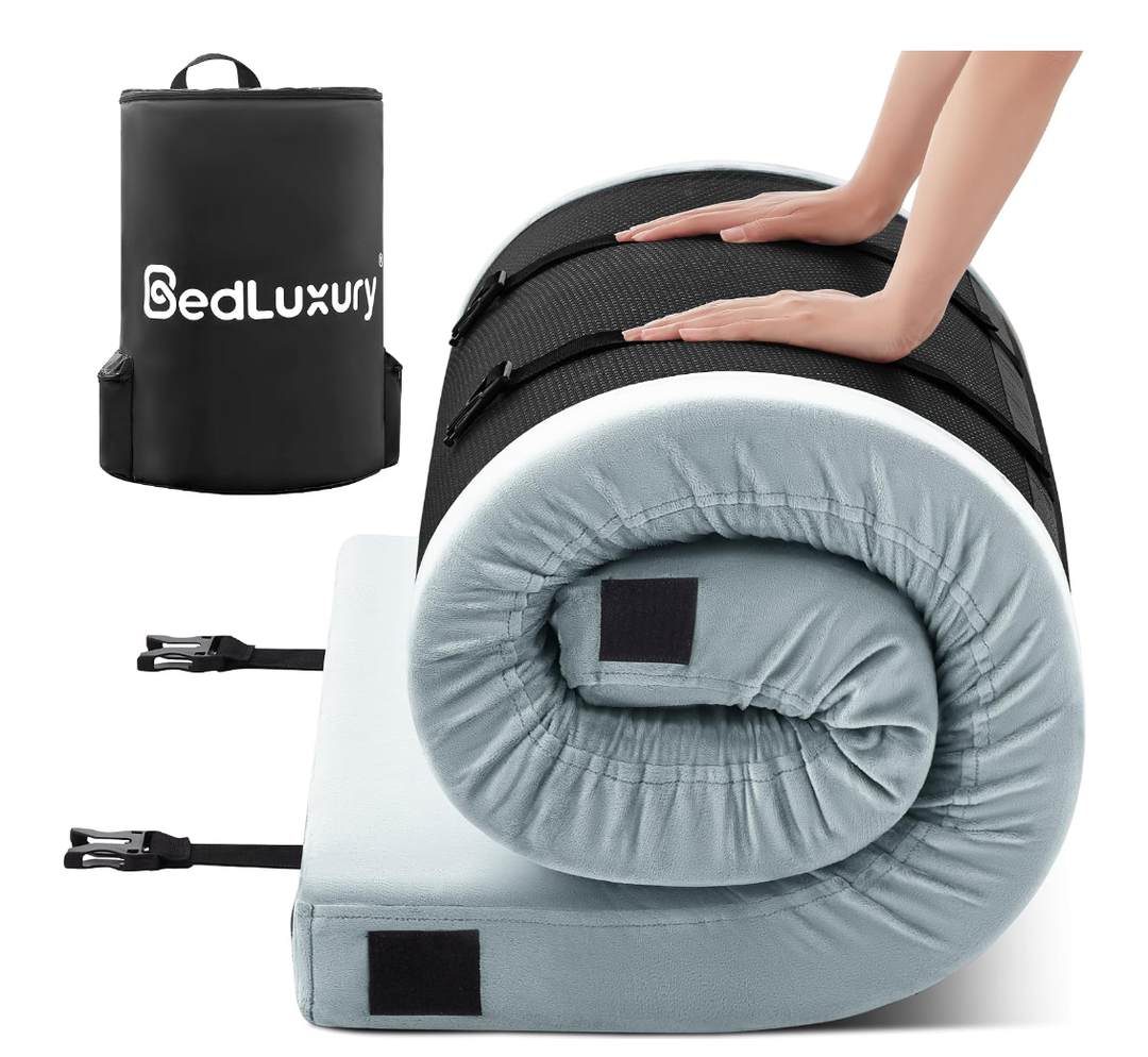 Memory Foam Camping Mattress Pad, Sleeping Mat, Portable Roll Up Mattress for Adults, Camping Bed Pads for Sleepover, Car Bed with Travel Bag
