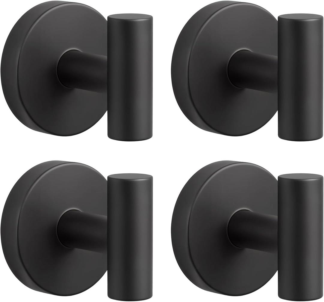 Rise age Suction Cup Hooks for Shower, Removable Towel Hooks for Bathrooms Wall Window, Glass No Drill Hooks for Hanging Wreath, Robe, Loofah, Washcltoh 4 Pcs Black (Black, 4 PCs)