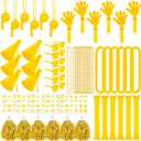 Soulchen 180 Pcs Yellow Team Spirit Accessories Bulk Spirit Day Pep Rally Accessories Sporting Events Party Cheerleading Pom Poms Hand Clappers Thunder Stick Whistle Megaphone