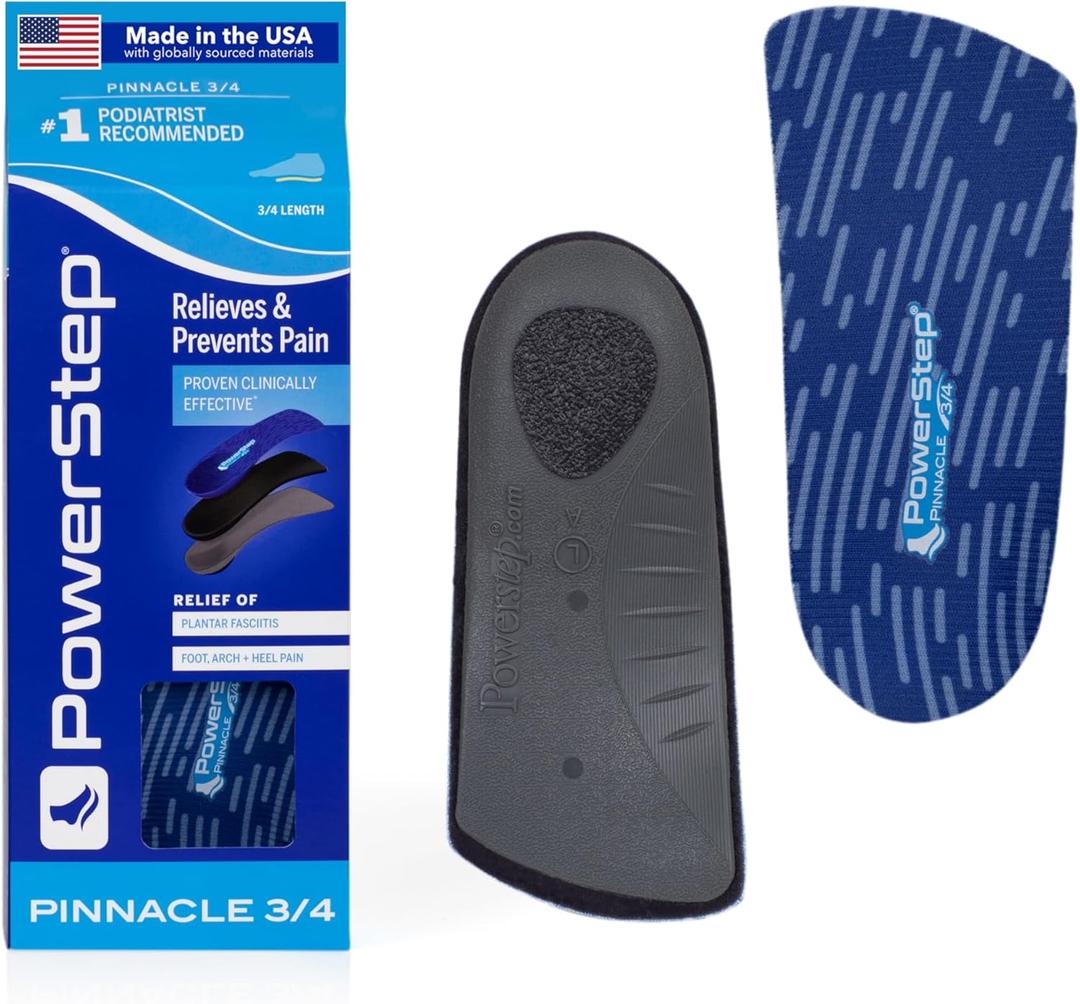 PowerStep Pinnacle 3/4 Insoles, Orthotic Insole for Tight Shoes, Plantar Fasciitis Relief, Arch Supports Orthotic Insoles for Women and Men, Made in The USA (Men's 7-8.5 / Women's 9-10.5) (Blue/Light Blue)
