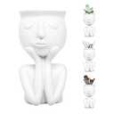 Simple and Creative Decorative Flower Pots, Resin Face Planter Pots, Vase for Small Succulent, Flower Pot Pencil Pen Holder, Minimalist Decorative, Modern Vases for Home Office Shelf Decor (White)