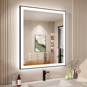 30x36 Inch LED Bathroom Mirror with Black Frame, Backlit and Front Lighted Bathroom Mirrors for Wall, Anti-Fog, Dimmable, Memory, Shatterproof, LED Vanity Mirror for Bathroom