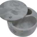 Marble Salt Cellar and Storage Box with Two Compartments Salt Box with Swivel Lid for Storing Spice (Gray white)