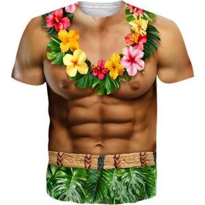 Goodstoworld Unisex 3D Fake Abs T Shirts Shredded Chest Printed Short Sleeve Costume Novelty Tees Shirt (Large, M Hawaiian 01)