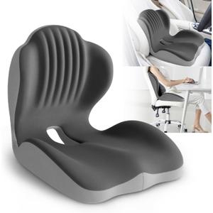 Ergonomic Waist Support and Seat Cushion, 2-in-1 Memory Foam Pad, Hollow Design for Coccyx, Suitable for Office Chairs, Car Safety Seats and Household Use - Relieves Lower Back and Hip Pain (Grey)