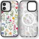 Rosarnnah for iPhone 17 Case Cute - Compatible with Magsafe - Durable Shockproof 6.6 ft Drop Impact Phone Case - Funny Nature Flower Design (6.3") Black