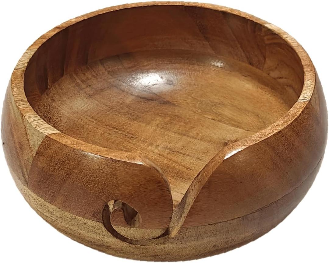 VANIYA CRAFTS Handmade Acacia Wood Yarn Bowl  Large Knitting & Crochet Holder for Tangle-Free Crafting  6.5 x 3 (Natural Finish)  Gift for Knitters & Crocheters