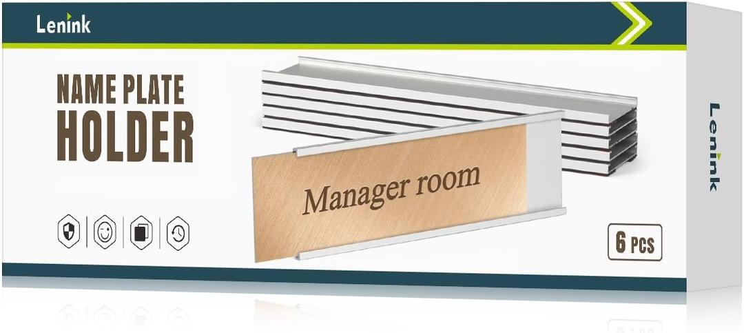 Lenink 6 Pack Name Plate Holder, Wall Mount Office Door Name Plate Holder for Meeting Room, Business Department, Warning Area 8 X 2 (Silver)