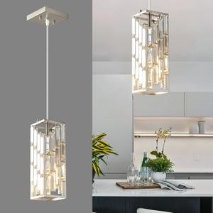 Brushed Nickel Pendant Lighting Modern Pendant Light, Mini Crystal Chandeliers,Adjustable Pendant Light Fixture for Kitchen Island Dinning Room Bedroom (1 Pack)