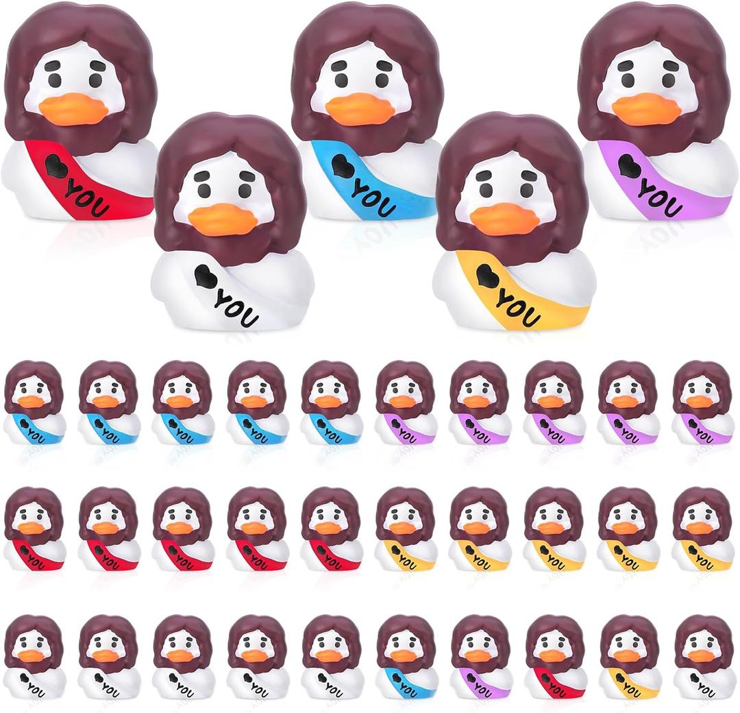 30 Pcs Mini Resin Jesus Ducks Mini Jesus Figurines Tiny Resin Ducks for DIY Cake Decoration Ornaments Crafts Moss Landscape, White