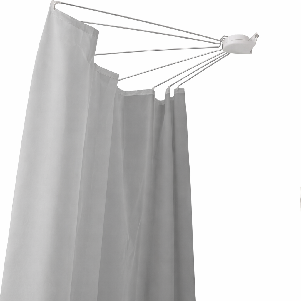 BAOYOUNI Foldable Wall Mounted Shower Curtain Rod Space Saver Stainless Steel Fan-Shaped Bath Curtain Holder Rail 34.65''