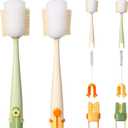 5-in-1 Bottle Cleaning Brush, Multifunctional Bottle Cleaning Brush Set, Long Handle Water Bottle Cleaner Brush, Straw Cleaner Brushs for Bottles Tumblers Glass Cups (Yellow+Green)