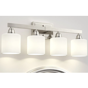 VOLISUN 4-Light Bathroom Light Fixtures, Brushed Nickel Bathroom Vanity Light Over Mirror, Modern Vanity Light for Bathroom, Bathroom Wall Light with Clear Glass Shades (Bulbs Excluded)