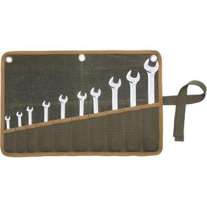 Wrench Set Roll, Heavy Duty 16oz Waxed Canvas Multi-Purpose Tool Roll Up Bag - 10 Pockets & 3 Grommets & Canvas Tie Rope - Tool Storage Carrier | 17"L x 11"W (Army Green)