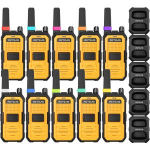Retevis RB48A IP67 Waterproof Walkie Talkies Long Range Adults, Heavy Duty 2 Way Radio, Noise Reduction, Large PTT, 1000mW Speaker, 23-Hour, Rechargeable, for Manufacturing Construction (10 Pack)