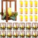 12 Pcs/6 Set Wooden Wedding Lantern Centerpiece Include 6 Lantern Candle Holder 6 Flameless LED Candle for Rustic Wedding Table Party Baby Shower Farmhouse Decor(No Wreathes)