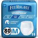 FitRight Ultra Unisex Adult Protective Underwear, Medium Size for Waist 28-40 Inches, Heavy Absorbency, Dependable Incontinence Protection, 80 Count (4 Packs of 20)