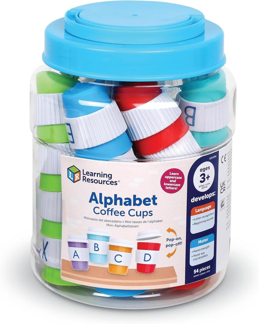 Learning Resources Alphabet Coffee Cups - ABC Toys, Phonics Practice, Reading Readiness, Language Development, Letter Toy for Toddlers, Matching Game, Preschool Activities, Gifts for Kids