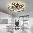 Ruibutrade 15Leaves-Black Flower Modern CeilingFans with Lights, Low Profile Ceiling Fan with Remote for Bedroom, Flush Mount Ceiling Fan with LED Dimmable Light,6-Speeds, Timing CeilingFan Light