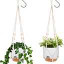 GARDIFE 8 Inch Hanging Planters with Macrame Plant Hanger for Indoor and Outdoor Plants, 2 Pack Large Self Watering Hanging Plant Pot with Basket Flower Pot with Drainage Hole, White