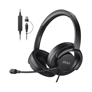 EKSA H27 USB Computer Headset with Microphone for Work, PC Headset with Noise Cancelling Mic, Wired Over-Ear Headphones with in-Line Controls, USB Headset for PC/Computer/Laptop/Call Center/Offic