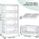 Kmiectse Clear Storage Bins with Lids - 4 Tier Plastic Bins with Wheels, Stackable Storage Bin, Closet Organizers Box for Bedroom, Living Room, 23 QT Folding Box with Magnetic door