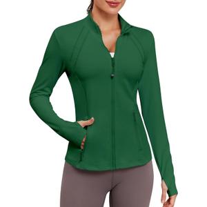 VUTRU Women Athletic Jacket Fitted Workout Running Zip Up Track Coat Layer with Thumb Holes Pockets for Yoga Gym Travel L