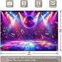 Fabric 7x5ft Disco Stage Photography Backdrop Rainbow Stage Music Retro Colorful Ball Spotlight Rock Notes Background Glow Dance Party Decorations Photo Banner Props