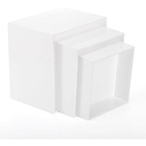 Hacaroa Set of 2 Acrylic Cube Riser Hollow Bottom, Glossy White Buffet Riser Food Display Stand, 5 Sides Cupcake Stand Nesting Display Boxes for Jewelry, Collectibles, Figures, 3 Sizes