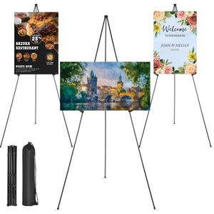 3 Pack Easel Stand for Display Wedding Sign & Poster, 63" Black Portable Metal Painting Easels Adjustable Art Easel for Painting, Tripod Collapsible Floor Easel for Display Show, Arts