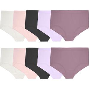 Fruit of the Loom Women's Microfiber Underwear, Lightweight & Sleek - 10 Pack - Black/White/Purple)