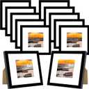 JCJMY 12 Packs 8x8 Picture Frames, Display 5x5 with Mat or 8x8 without Mat, Square 8 by 8 Frames Bulk Set of 12 Collage Wall Decor Photo Frames Set for Wall and Tabletop, Black