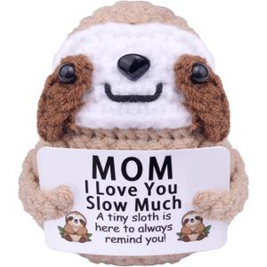 2 x Positive Crochet Sloth, Handmade Emotional Support Knitted Sloth Inspirational Gift with Positive Card for College Student Birthday Graduation Gifts(A5)