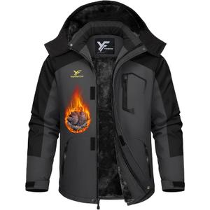 Men Winter Jacket Work Coat Waterproof Windbreaker Heavy Softshell Heat Warm Thermal Insulated Ski Snow Snowboard (Large, Black Dark Grey)