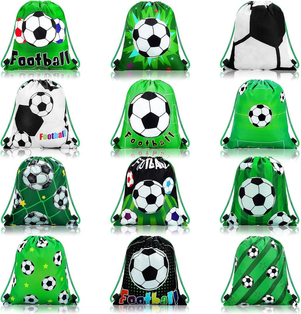 Tondiamo 12 Pcs Baseball Soccer Party Favor Bags Kids Drawstring Soccer Candy Goodies Treat Bags Supplies