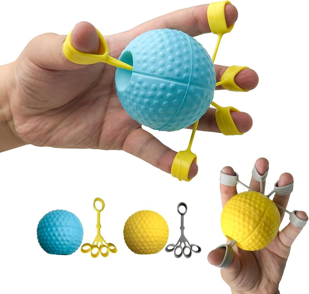 Hand Exercise Ball Squeeze Balls for Hand Therapy Finger Extension Exerciser Finger and Wrist Strengthener , Hand Grip Strengthener for Elderly, Weak Hand, Arthritis, Stroke, Carpal Tunnel (Blue -10LB+Yellow -20LB)